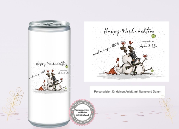 Prosecco Dose Banderole PERSONALISIERT beschwipste Schneemänner Getränke-Dosen Weihnachten Sylvester Neujahr von Lüttentüddel®